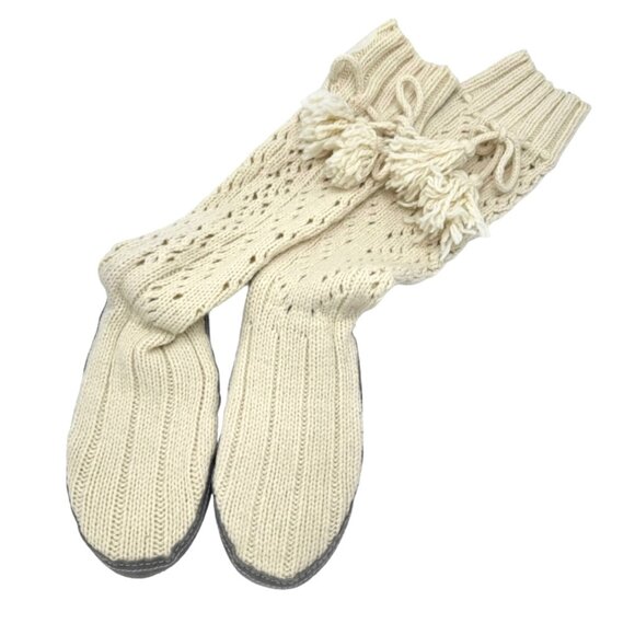 Share Y2K Victorias Secret Pink Sweater Knee High Socks Slippers Sz 9 Cream Tass - Picture 1 of 8